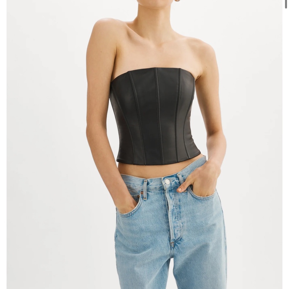 Lamarque Davina Black Leather Corset Bustier Top